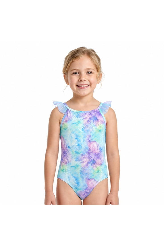Girls One Piece Mermaid Scale Print Swimwear Bikini Colorful Bathing Suits Cute Princess Beach Swimsuit for Kids Girls 6T