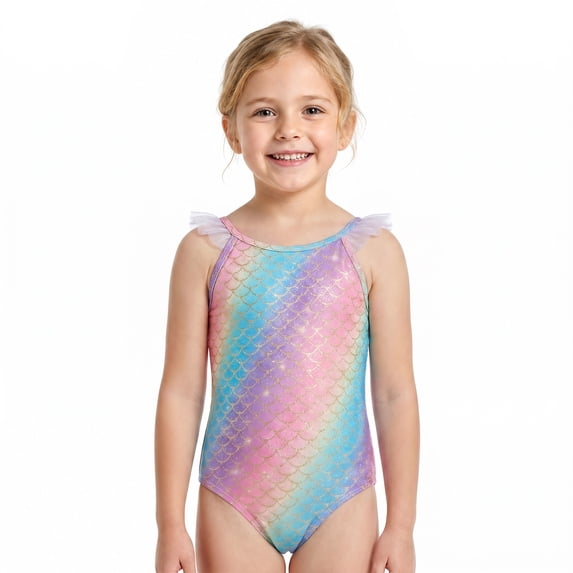 Girls Mermaid One Piece Scale Print Swimwear Colorful Bathing Suits Cute Kids Princess Beach Swimsuit Size 3T