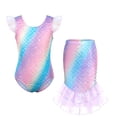 thumbnail image 1 of Girls Swimsuit Two Piece Fish Tail Skirt Swimwear Set Cosplay Color Gradient Scale Print Swim Top with Lotus Bud and Skirt Set for Kids Girls 7-8 Years, 1 of 9