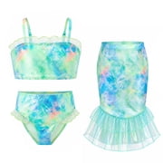 Girls Swimsuit 3 Piece Mermaid Bikini Swimwear Set Fish Tail Skirt Bottom Bathing Suit Size 4Y