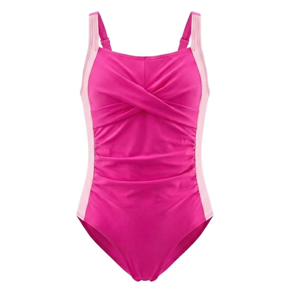 Girls One-Piece Crisscross Back Swimwear Sleeveless Swimsuit Ruched Color Block Bathing Suit for Girls Ages 10 Years
