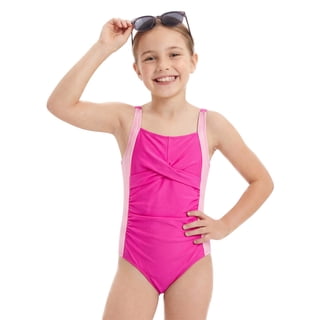 Girls One-Piece Crisscross Back Swimwear Sleeveless Swimsuit Ruched Color Block Bathing Suit for Girls Ages 11-12 Years
