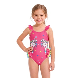 Girls One Piece Cartoon Swimsuit with Colorful Ruffles Design Cute Character Swimwear for Toddler Kids 3Y