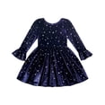 thumbnail image 1 of Kuleyang Toddler Girl Dress Spring Clothes Long Sleeve Velvet Star Dresses Holiday Party Outfits Navy Blue 12-18 Months, 1 of 9