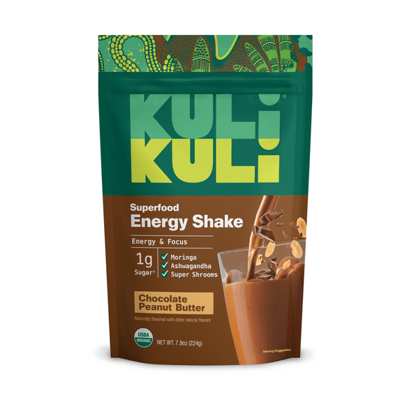 Kuli Kuli Chocolate Peanut Butter Moringa Smoothie, Energy Shake Powdered Drink Mix, 7.9 oz