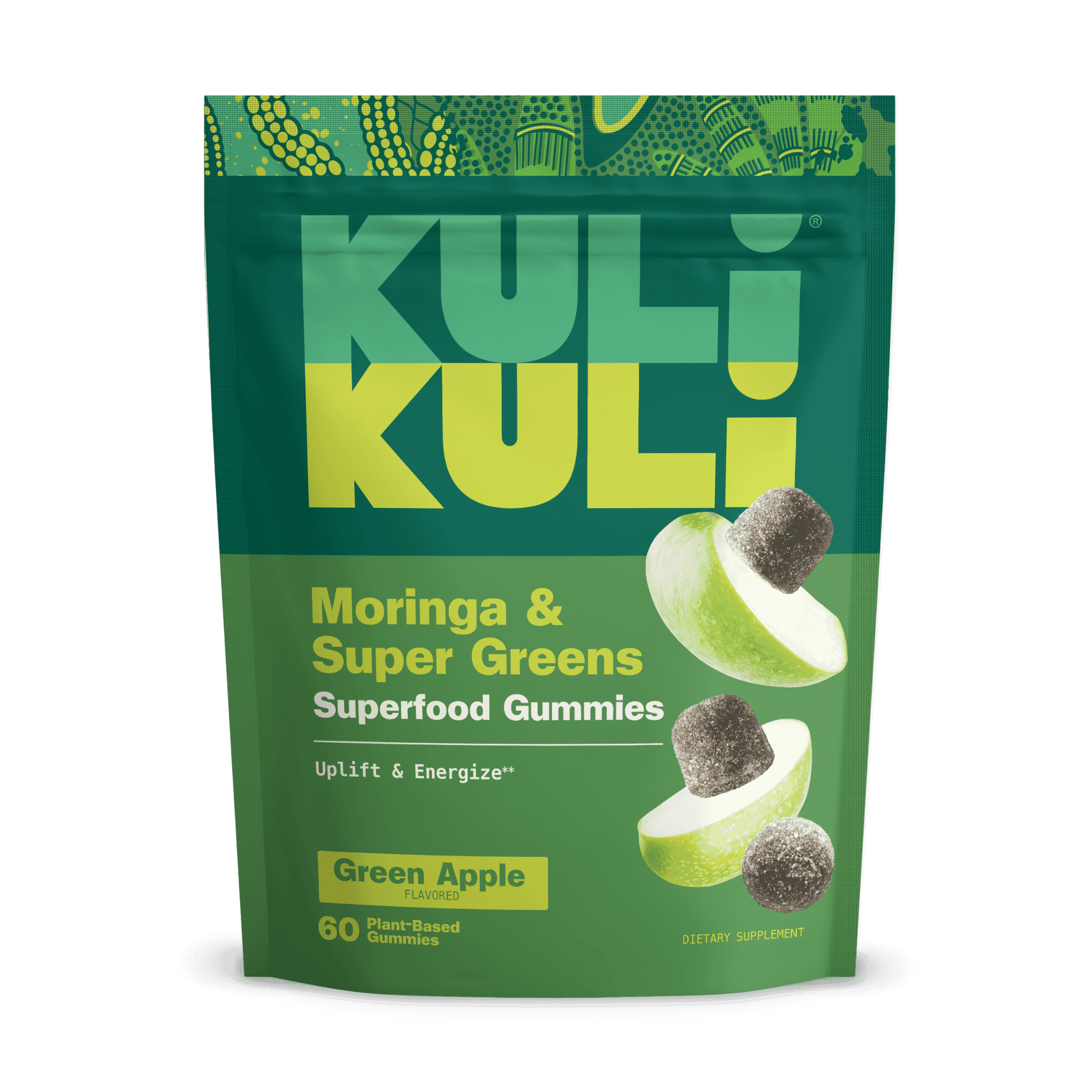 Kuli Kuli Green Apple Super Greens and Moringa Superfood Gummies, 60 ...