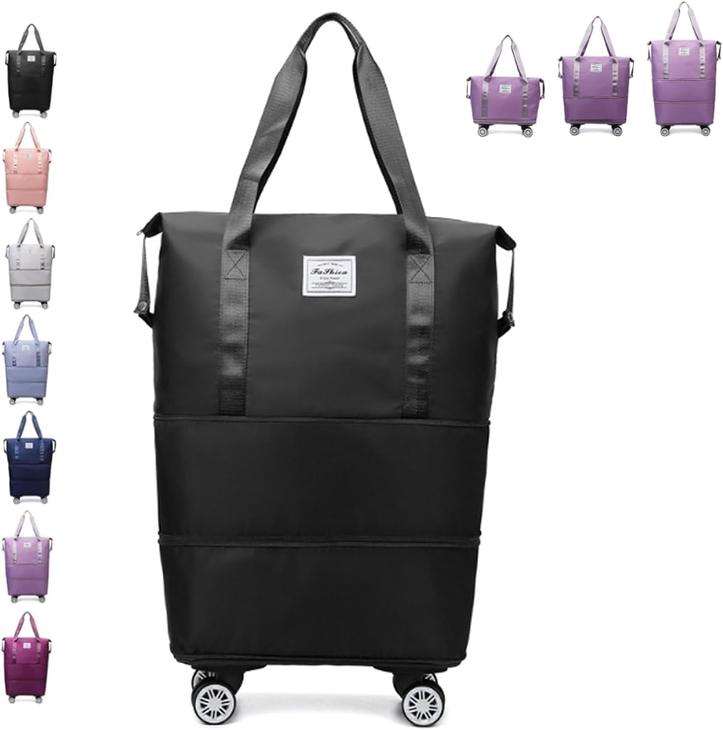 Kulken Travel Bag with Wheels, 2025 New Large Capacity Travel Bag - Universal Wheel Removable, Expandable Foldable,Weekend Bag for Travel, Rolling with Wheels