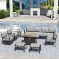 thumbnail image 1 of Kullavik 10 Seat Metal Corner Sofa Set with Propane Fire Pit Table and Swivel Chairs,Outdoor Patio Conversation Set with Coffee Table&Removable Cushion for Backyard, Garden, Poolside,Grey, 1 of 1