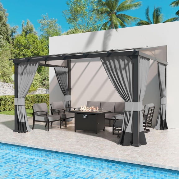 Kullavik 10' × 12' Hardtop Gazebo for Patio, Wall-Mounted Lean to Gazebo Pergola with Sloping Roof and Durable Aluminum Frame, Large Heavy Duty Awnings for Decks Backyard, Grey
