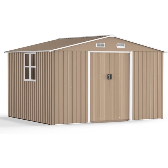Kullavik 10' x 8' Metal Storage Shed with Lockable Sliding Doors, Air Ventilation Design - Outdoor Utility Shed for Garden, Backyard, Patio, and Lawn Tools