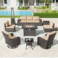 thumbnail image 1 of Kullavik 11 Pieces Outdoor Patio Furniture Set with Gas Propane Fire Pit Table,PE Wicker Rattan Sectional Sofa Patio Conversation Sets with Pyramid Patio Heater,Swivel Rocking Chairs Set,Sand, 1 of 9