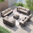thumbnail image 1 of Kullavik 12 Pieces Patio Furniture Set, Rattan Wicker Sofa Set, Outdoor Conversation Sets w/Swivel Rocking Chairs Patio Sectional Sofa w/4 Inch Cushion, Sand, 1 of 6
