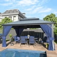 thumbnail image 1 of Kullavik 12'x16' Hardtop Gazebo, Outdoor Double Roof Canopy with Netting and Curtains, Galvanized Metal Frame, Sunshade for Patio, Backyard, Deck and Lawns-Navy Blue, 1 of 7
