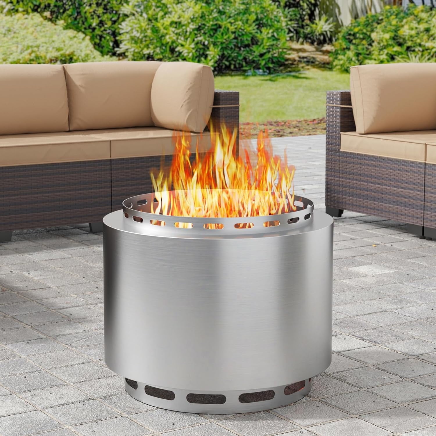 Kullavik 19 Inch Outdoor Smokeless Fire Pit, Portable Stainless Steel Firepit with Weather Resistant Cover,Wood Burning Fire Pit for Outside