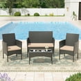 thumbnail image 1 of Kullavik 4 Pieces Outdoor Patio Furniture Set,PE Wicker Rattan Chairs Garden Conversation Sets with Tempered Glass Table and Soft Cushions for Lawn,Pool or Backyard,Sand, 1 of 7