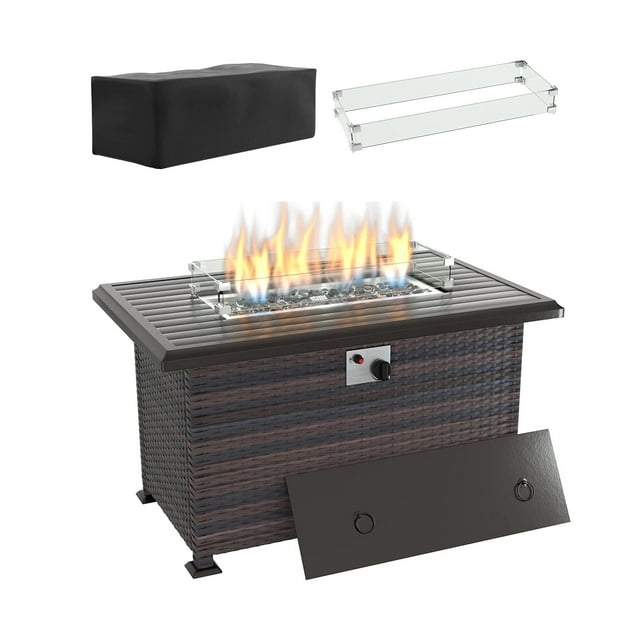 Kullavik 43 inch 55,000 BTU PE Rattan Propane Fire Pit Table Auto