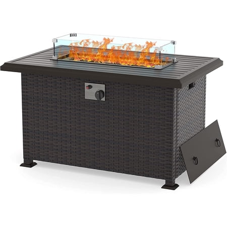 Kullavik 43 inch 55,000 BTU PE Rattan Propane Fire Pit Table Auto-Ignition Outdoor Gas Fire Tables Courtyard Terrace Garden