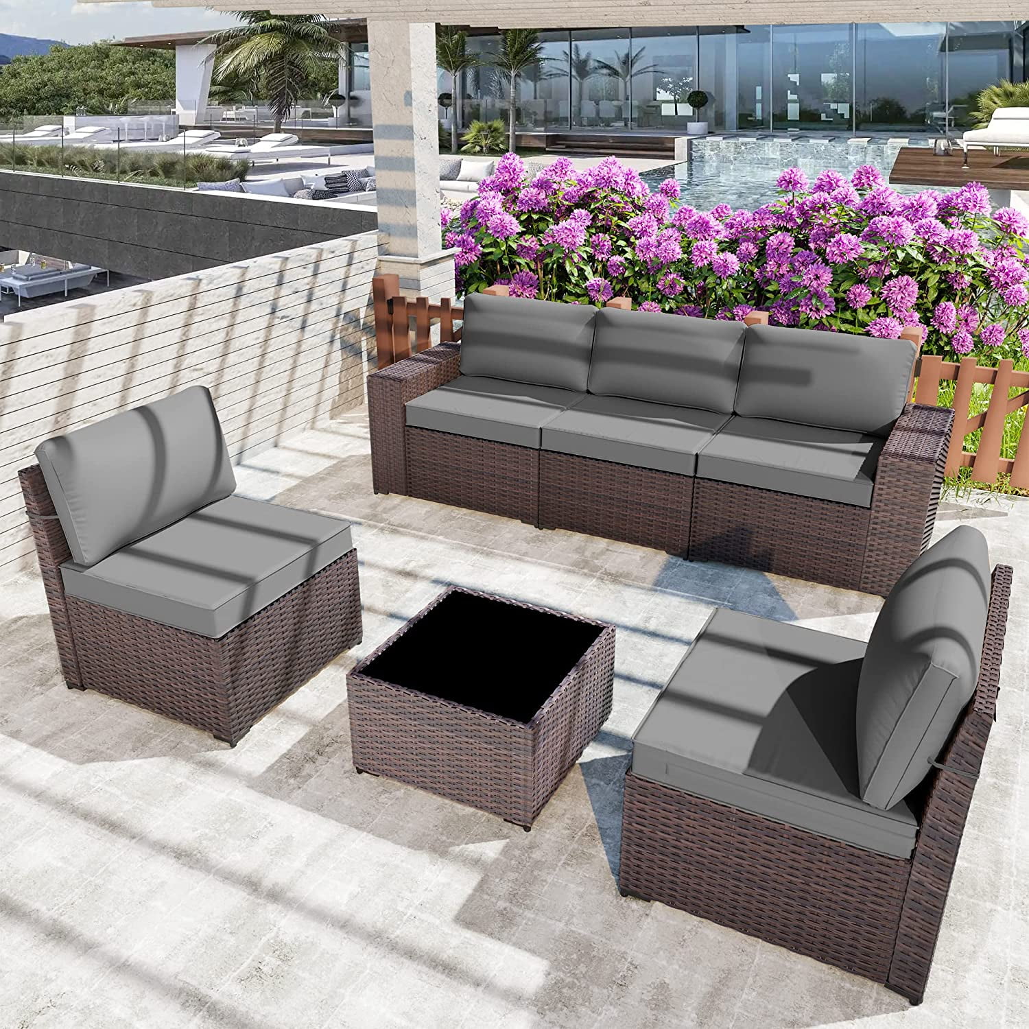Kullavik 6 Pieces Patio Furniture Set Outdoor Sectional Ratten Wicker