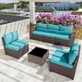 thumbnail image 1 of Kullavik 6 Pieces Patio Furniture Set Outdoor Sectional Ratten Wicker Sofa Set Patio Sofa Set Conversation Set with Thickened Cushion and Coffee Table,Blue, 1 of 8