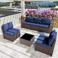 thumbnail image 1 of Kullavik 6 Pieces Patio Furniture Set Outdoor Sectional Ratten Wicker Sofa Set Patio Sofa Set Conversation Set with Thickened Cushion and Coffee Table,Navy Blue, 1 of 8