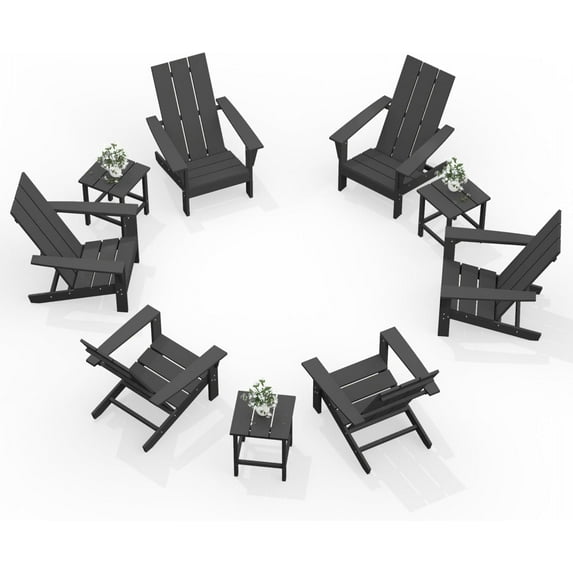 Kullavik 6 pieces All-Weather HDPE Adirondack Chairs Set–Outdoor Patio Seating,or Garden–Fade-Resistant & Easy Assembly,Heavy Durable Outdoor Chair for Backyard,Garden,Pool Deck,Beach,Black