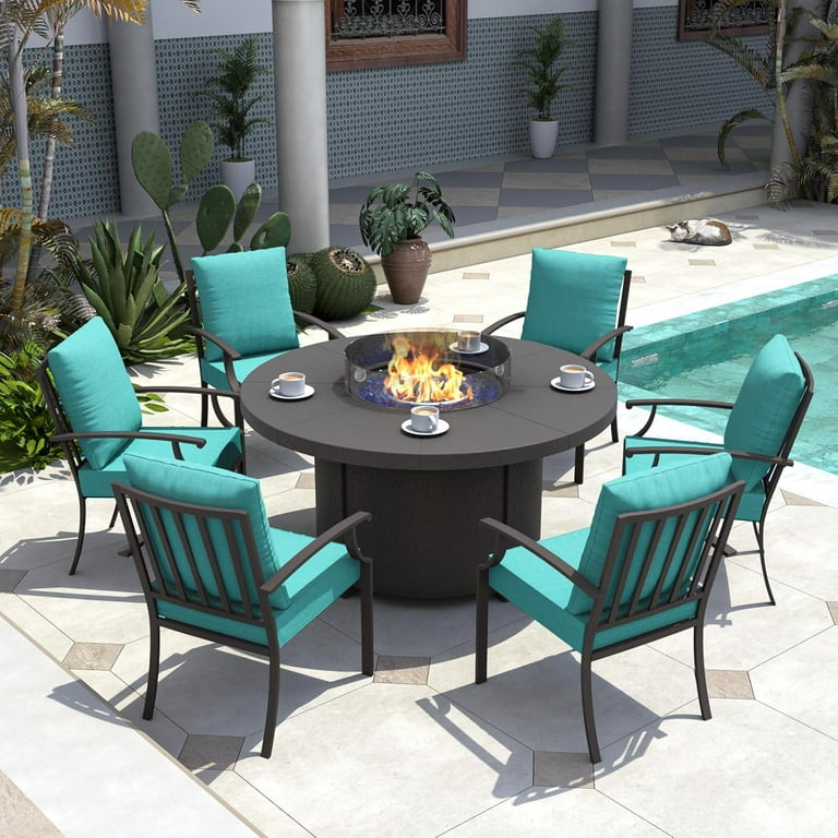 Piece Round Patio Dining Set With Fire Pit Elisabeth Pc Cast