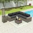 thumbnail image 1 of Kullavik 7 Pieces Outdoor Patio Furniture Set with with 48000 BTU Outdoor Pyramid Patio Heater,PE Wicker Rattan Sectional Sofa Patio Conversation Sets,Black, 1 of 7