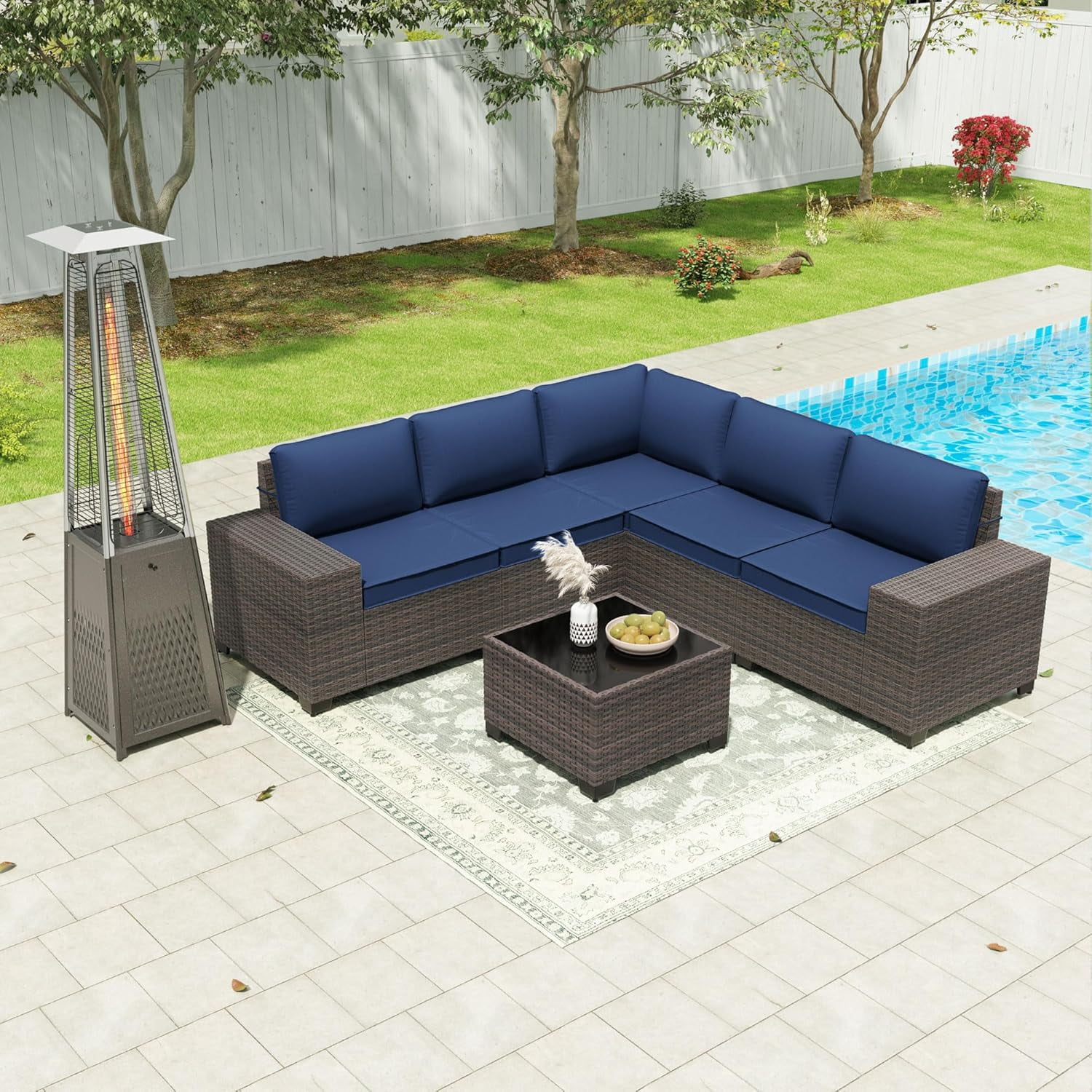 Kullavik 7 Pieces Outdoor Patio Furniture Set with with 48000 BTU ...