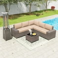 thumbnail image 1 of Kullavik 7 Pieces Outdoor Patio Furniture Set with with 48000 BTU Outdoor Pyramid Patio Heater,PE Wicker Rattan Sectional Sofa Patio Conversation Sets,Sand, 1 of 8