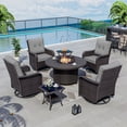 thumbnail image 1 of Kullavik 7 Pieces Outdoor Patio Furniture Set with 40000 BTU Round Fire Pit Table,PE Wicker Rattan Swivel Arm Chair Set, Patio Conversation Sets,Gray, 1 of 9