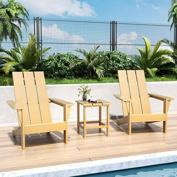 Kullavik Adirondack Chair 3 Piece Set With Table, Heavy All-Weather HDPE.Outdoor Lounge Chair for Patio Deck Garden, Backyard Deck& Lawn Furniture - Looks Exactly Like Real Wood-Sand