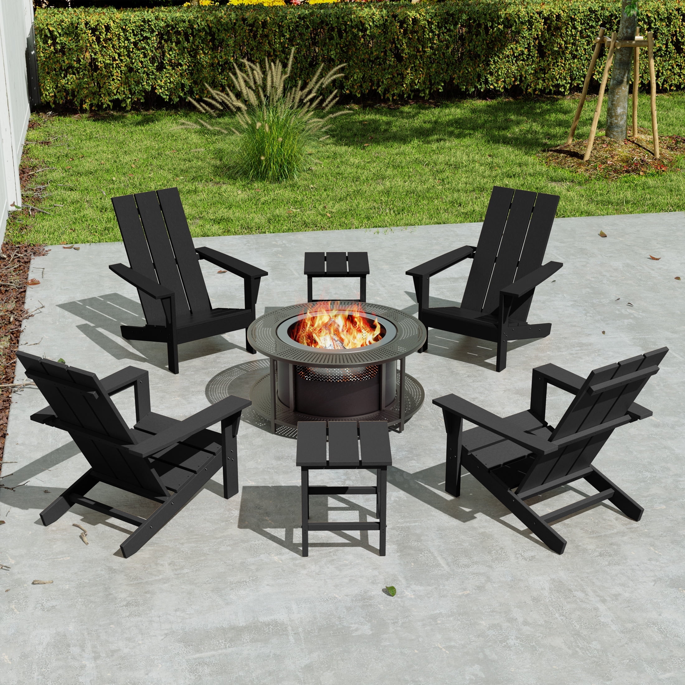 Kullavik Adirondack Chairs Sets with 25 Inch Outdoor Smokeless Fire Pit ...