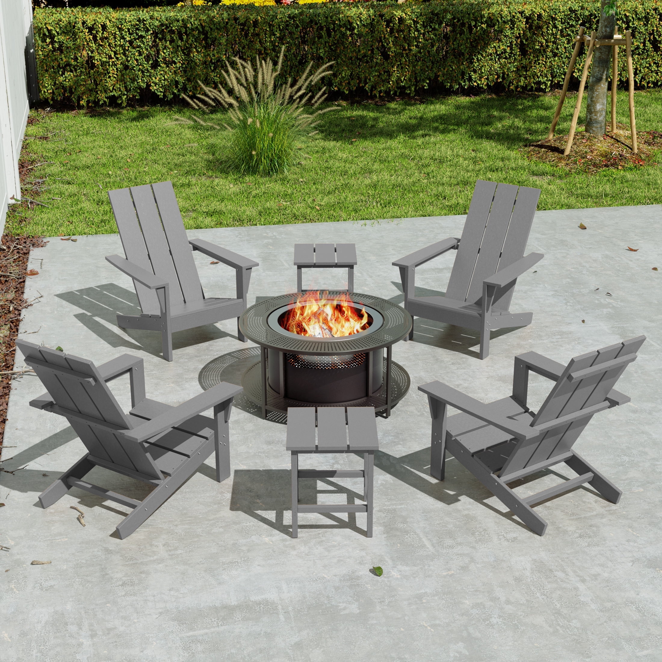 Kullavik Adirondack Chairs Sets with 25 Inch Outdoor Smokeless Fire Pit ...