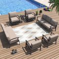 thumbnail image 1 of Kullavik  Aluminum Outdoor Patio Furniture with Curved Armrests & Firepit Table 10 seats - Khaki, 1 of 5
