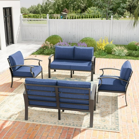 Kullavik Aluminum Patio Furniture Set,4 Pieces 6 Seat Metal Outdoor Furniture Conversation Set,Navy