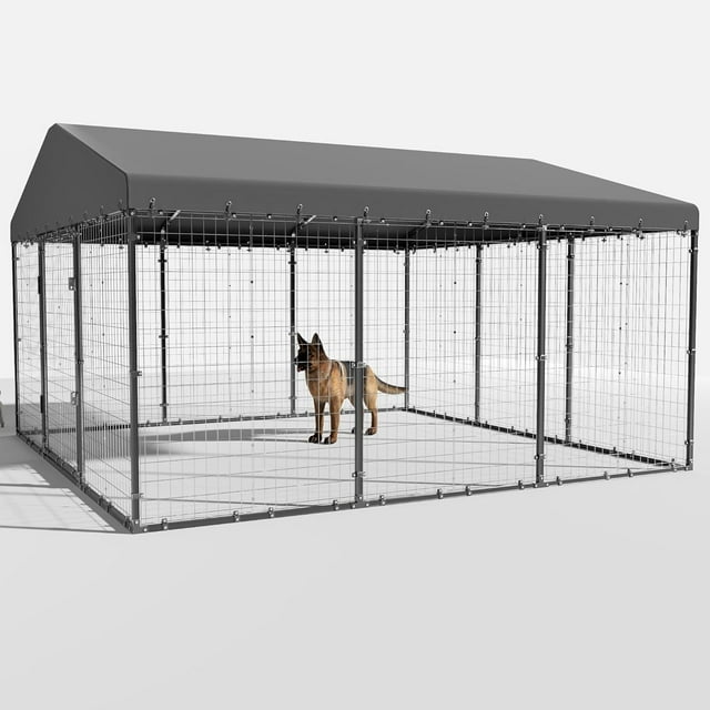Kullavik Large Outdoor Dog Kennel,W 118" x D 118" x H 70" Heavy Duty