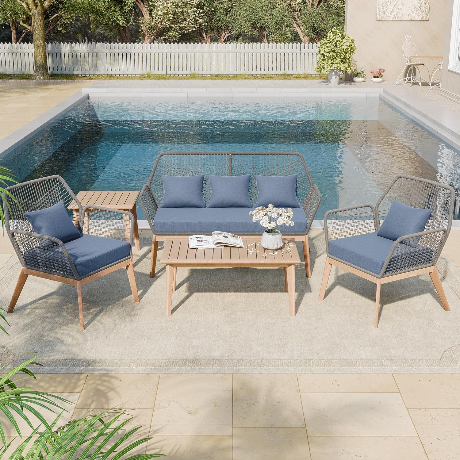 Kullavik Good Quality Wood Patio Furniture Set, 5-Piece Indoor/Outdoor ...