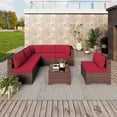thumbnail image 1 of Kullavik Outdoor Patio Furniture Set 7 Pieces Sectional Rattan Wicker Furniture Sofa Set Patio Conversation Set with Tempered Glass Table and Seat Cushion,Red, 1 of 8