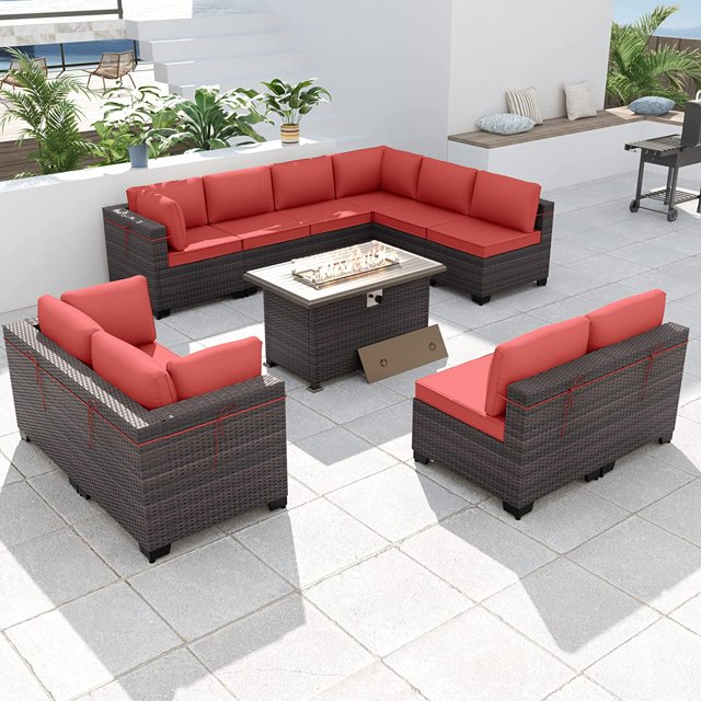 Kullavik Outdoor Patio Furniture Set with Fire Pit Table 11-Piece ...