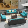 thumbnail image 1 of Kullavik Outdoor Patio Furniture Set with Gas Fire Pit Table, 13 Pieces Outdoor Furniture Set Patio Sectional Sofa w/43in Propane Fire Pit, PE Wicker Rattan Patio Conversation Sets,Blue, 1 of 8