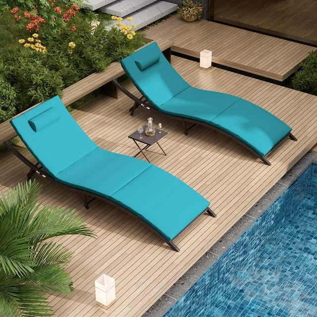 Kullavik 3Piece Adjustable Patio Chaise Lounge Set with Table, Outdoor