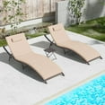 thumbnail image 1 of Kullavik Patio Chaise Lounge Set 3 Pieces Outdoor Lounge Chair Outdoor Wicker Lounge Chairs with Table Folding Chaise Lounger for Poolside Backyard Porch,Grey, 1 of 8