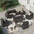 thumbnail image 1 of Kullavik Patio Furniture Sectional Sofa Set 7-Pieces PE Rattan Patio Conversation Set w/43in Gas Fire Pit Table, Outdoor Furniture with 55000 BTU Propane Fire Pit, Black, 1 of 6