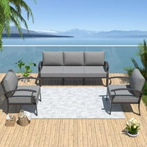 Kullavik Patio Furniture Set 3 Pieces Aluminum Sectional Sofa with armrest, Modern Outdoor Conversation Set 5 Seats, Outdoor Swivel Rocking Chairs with Thick Cushion, Grey