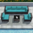 thumbnail image 1 of Kullavik Patio Furniture Set 7 Pieces Sectional Sofa PE Rattan Wicker Outdoor Furniture Set Patio Conversation Set with Tempered Glass Table and Cushion,Blue, 1 of 8