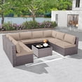thumbnail image 1 of Kullavik Patio Furniture Set 9-Pieces Outdoor Furniture for Backyard Wicker Sectional Sofa Set, Rattan Patio Conversation Set with Thickened Cushions and Glass Coffee Table, Sand, 1 of 8