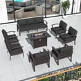 thumbnail image 1 of Kullavik Patio Furniture Set 9 Seats Aluminum Sofa with armrest Modern Outdoor Conversation Set w/43in Gas Fire Pit Table, Outdoor Furniture Chairs with 55000 BTU Propane Fire Pit, Black, 1 of 7