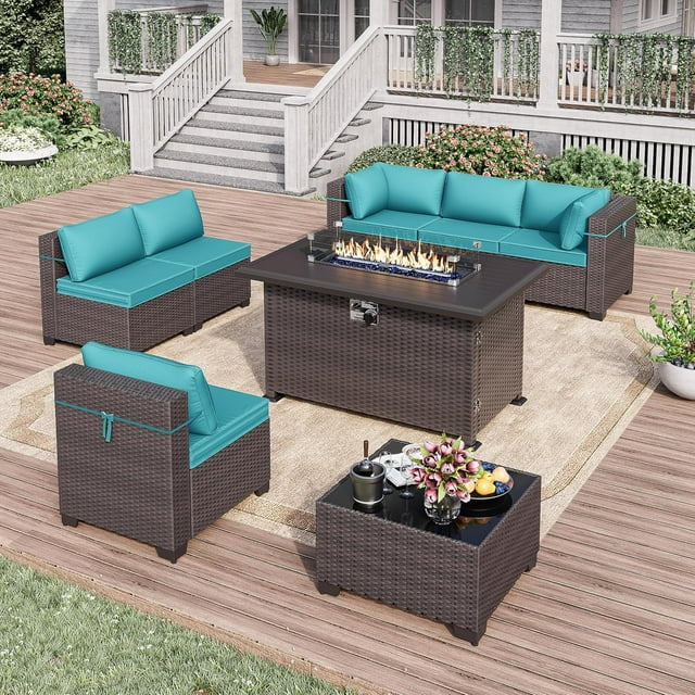 Kullavik Patio Furniture Set with Fire Pit Table 8 PCS Outdoor