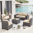 thumbnail image 1 of Kullavik Patio Furniture Set Sofa 6-Piece Wicker PE Rattan Sectional Sofa Set, Outdoor Furniture Patio Conversation Sofa Set with Glass Coffee Table, Sand, 1 of 6