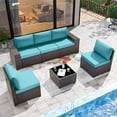 thumbnail image 1 of Kullavik Patio Furniture Set Sofa 6-Piece Wicker Sectional Sofa Set, Outdoor Furniture Rattan Patio Conversation Set with Thickened Cushions and Glass Coffee Table,Blue, 1 of 8